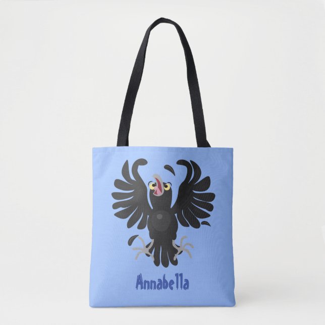Funny crazy crow raven cartoon illustration tote bag (Front)