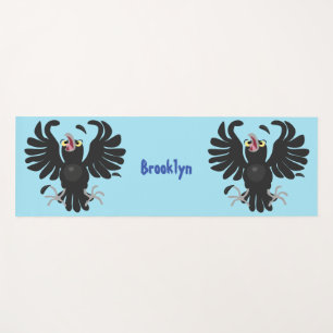 Funny crazy crow raven cartoon illustration yoga mat