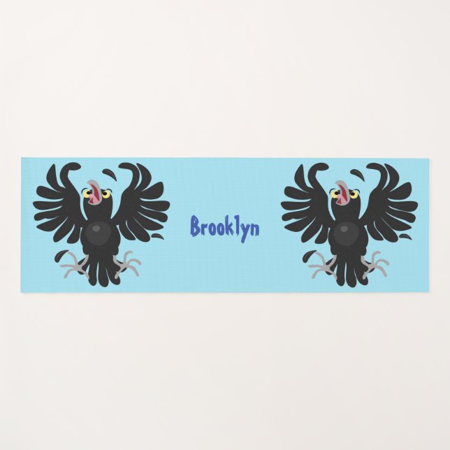 Funny crazy crow raven cartoon illustration yoga mat (Front (Horizontal))