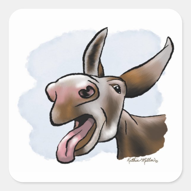 Funny Crazy Donkey Cartoon Square Sticker (Front)