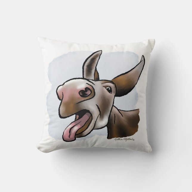 Funny Crazy Donkey Cartoon Throw Pillow (Front)