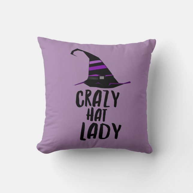 Funny Crazy Hat Lady Witch Pillow for Halloween (Front)