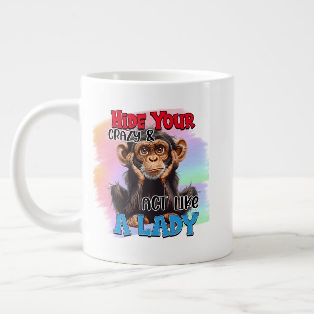 Funny crazy lady monkey word art  large coffee mug (Left)