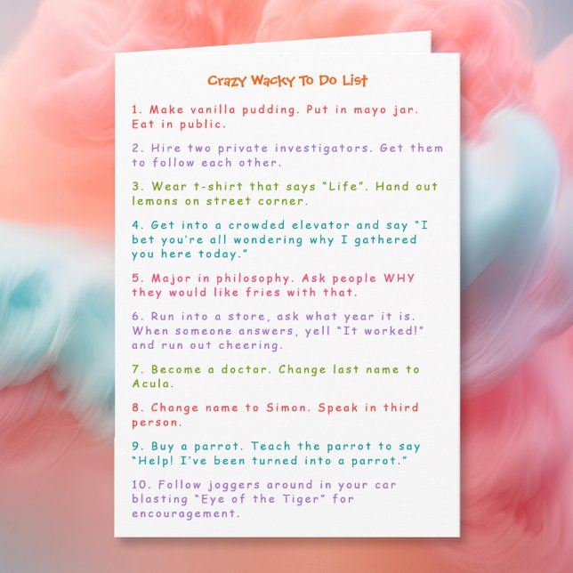 Funny Crazy Wacky Kids To Do Pranks List Humor Fun Card (Funny Crazy Wacky Kids To Do Pranks List Humor Fun Card)