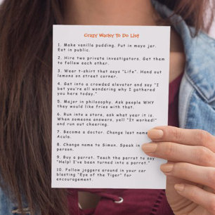 Funny Crazy Wacky Pranks Ideas To Do List Humour Card