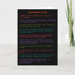 Funny Crazy Wacky Pranks To Do List Humour LOL Fun Card