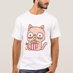 Funny Cream Cat Eating Popcorn T-Shirt
