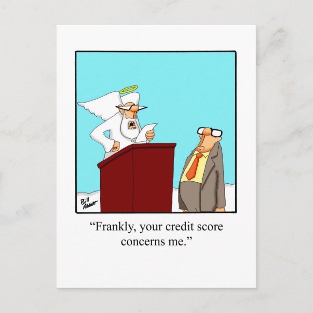 Funny "Credit Score Heaven" Postcard (Front)