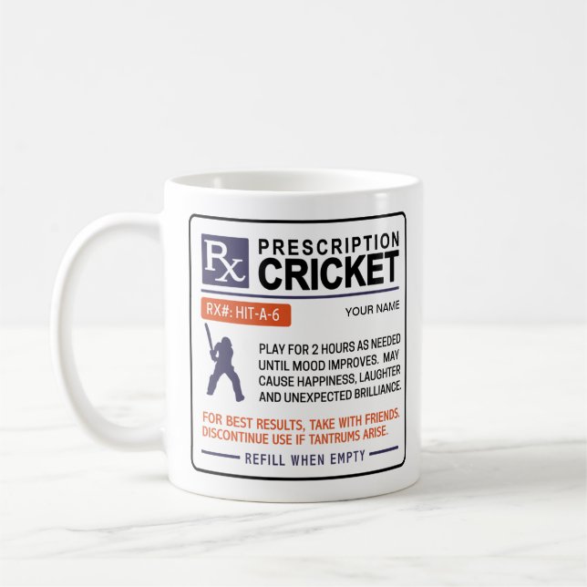 Funny Cricket Mug Prescription Design Cricket Fan (Left)