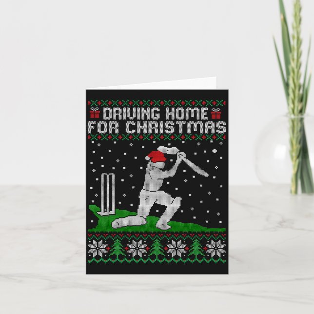 Funny Cricket Player Driving Home For Christmas Sw Card (Front)