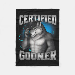 Funny Cringe Sigma Wolf Certified Gooner  Fleece Blanket