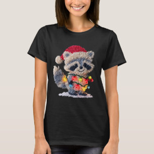 Funny Crochet Christmas Raccoon Xmas Lights Girly  T-Shirt