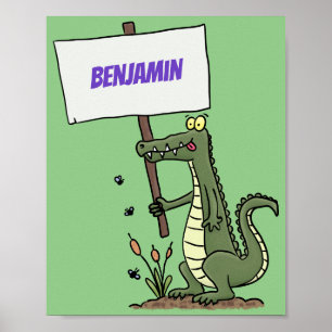 Funny crocodile aligator with sign cartoon