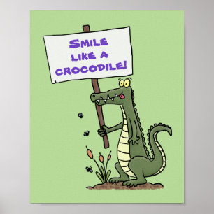Funny crocodile aligator with sign cartoon