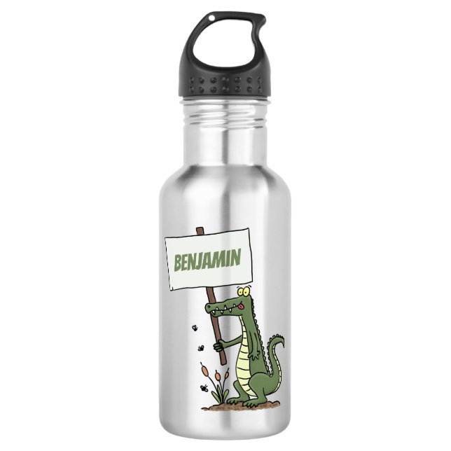 Funny crocodile aligator with sign cartoon 532 ml water bottle (Front)