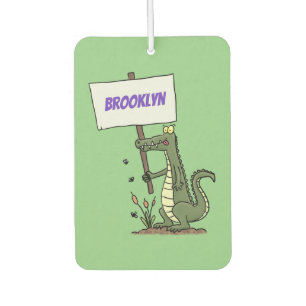 Funny crocodile aligator with sign cartoon  air freshener