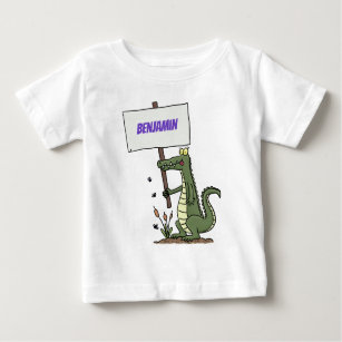 Funny crocodile aligator with sign cartoon baby T-Shirt