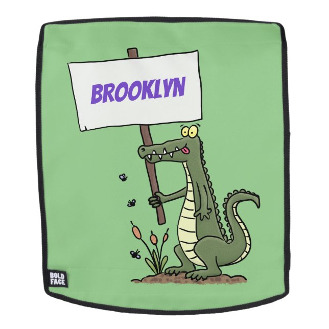 Funny crocodile aligator with sign cartoon backpack (Removable Face)