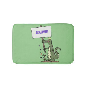 Funny crocodile aligator with sign cartoon bath mat