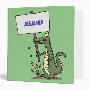 Funny crocodile aligator with sign cartoon binder