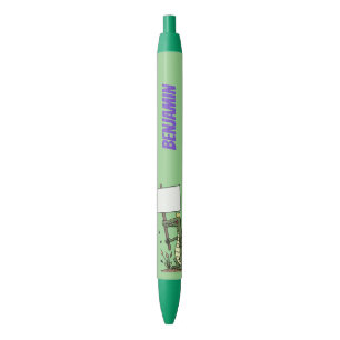 Funny crocodile aligator with sign cartoon black ink pen
