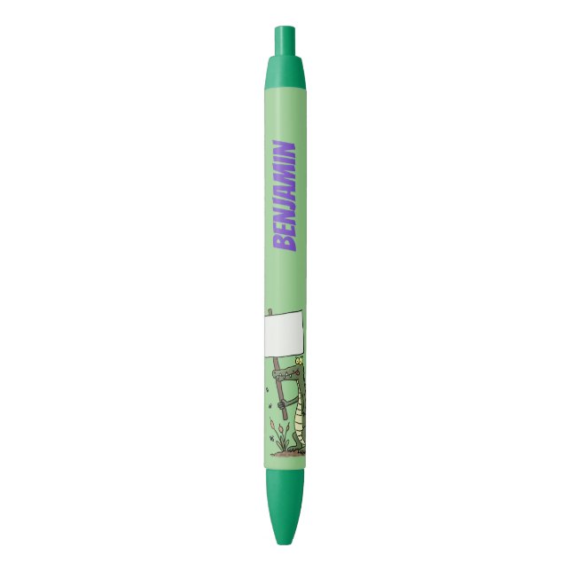 Funny crocodile aligator with sign cartoon black ink pen (Front Vertical)