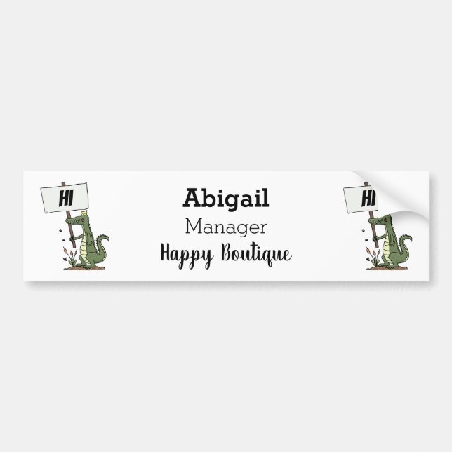 Funny crocodile aligator with sign cartoon bumper sticker (Front)