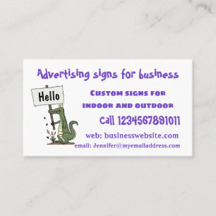 Funny crocodile aligator with sign cartoon business card