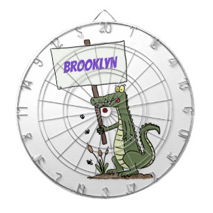 Funny crocodile aligator with sign cartoon dartboard