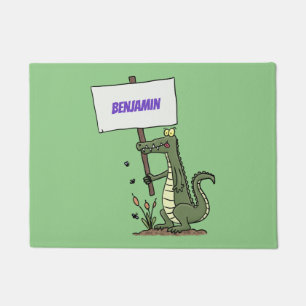 Funny crocodile aligator with sign cartoon doormat