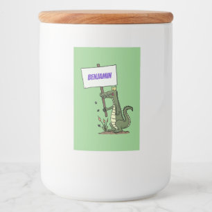 Funny crocodile aligator with sign cartoon food label