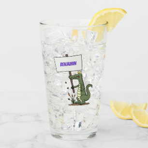 Funny crocodile aligator with sign cartoon glass