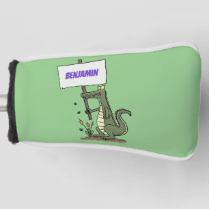 Funny crocodile aligator with sign cartoon golf head cover