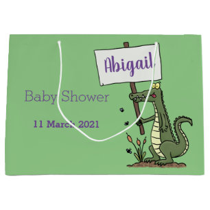 Funny crocodile aligator with sign cartoon large gift bag