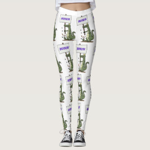 Funny crocodile aligator with sign cartoon leggings