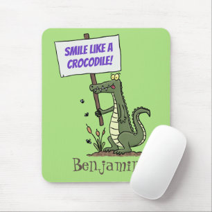 Funny crocodile aligator with sign cartoon mouse pad