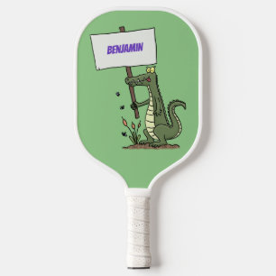 Funny crocodile aligator with sign cartoon pickleball paddle