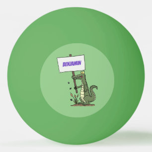 Funny crocodile aligator with sign cartoon ping pong ball