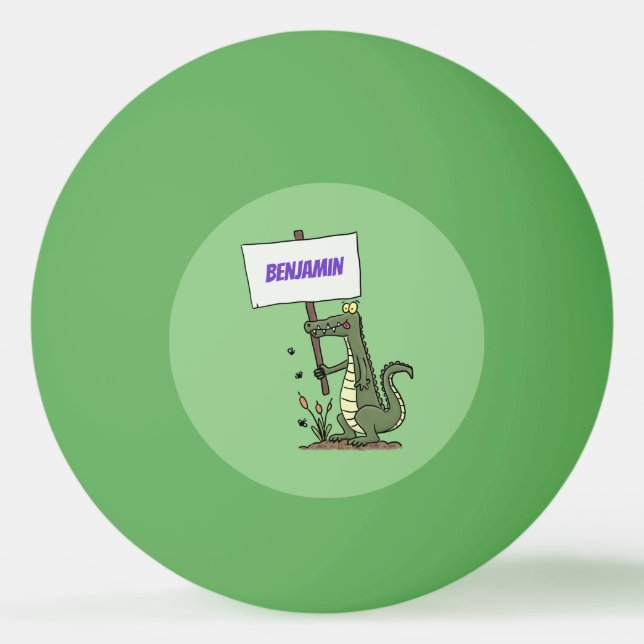 Funny crocodile aligator with sign cartoon ping pong ball (Front)