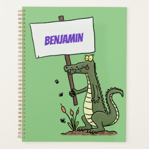 Funny crocodile aligator with sign cartoon planner