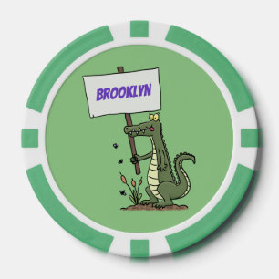 Funny crocodile aligator with sign cartoon poker chips