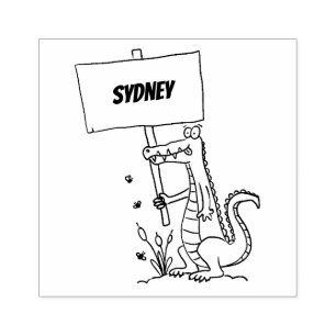 Funny crocodile aligator with sign cartoon rubber stamp