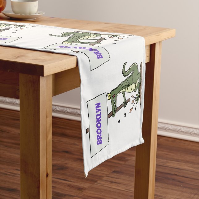 Funny crocodile aligator with sign cartoon short table runner (In Situ)