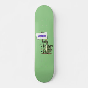 Funny crocodile aligator with sign cartoon skateboard