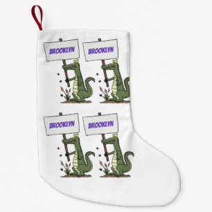 Funny crocodile aligator with sign cartoon small christmas stocking