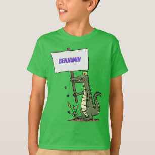 Funny crocodile aligator with sign cartoon T-Shirt