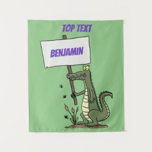 Funny crocodile aligator with sign cartoon tapestry