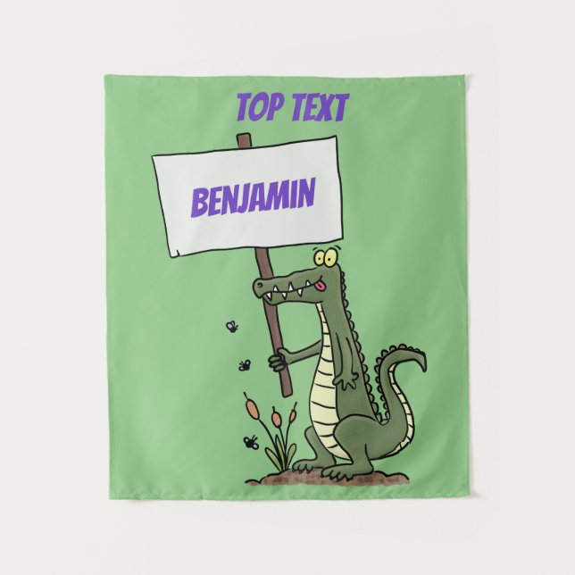 Funny crocodile aligator with sign cartoon tapestry (Front)
