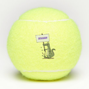Funny crocodile aligator with sign cartoon tennis balls