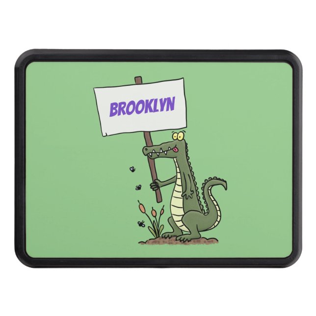 Funny crocodile aligator with sign cartoon trailer hitch cover (Front)